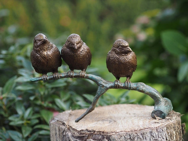 Bronzen beeld Mussen op tak 12x9x20cm