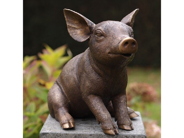 Bronzen beeld Zittend varken 29x24x34cm