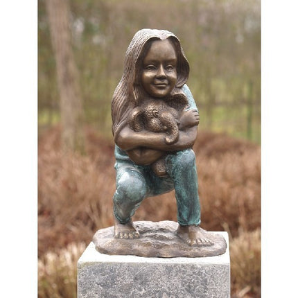 Bronzen beeld Meisje met olifantje 38x24x24cm