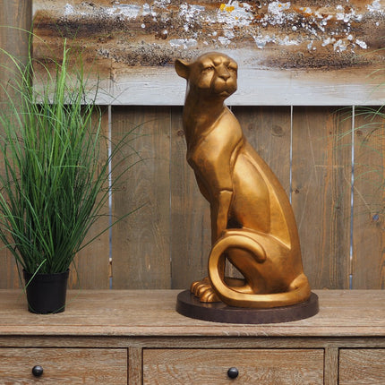 Bronzen beeld Zittende jaguar 59x33x33cm