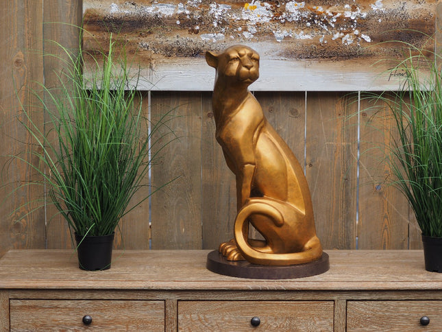 Bronzen beeld Zittende jaguar 59x33x33cm