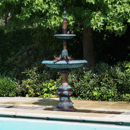 Bronzen beeld Fontein 2 Schalen met vogels 185x85x85cm