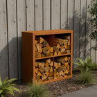 Cortenstalen houtopslag met 4 Vakken met achterwand 100x38,5x100 cm