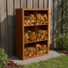 Cortenstalen houtopslag met 6 Vakken met achterwand 100x38,5x150 cm