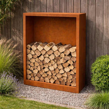 Cortenstalen houtopslag met achterwand 100x38,5x150 cm