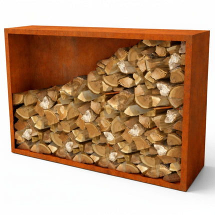 Cortenstalen houtopslag met achterwand 200x38,5x200 cm