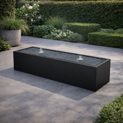 Langwerpige aluminium watertafel met fonteinen 200x60x40cm 39kg