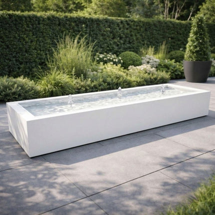 Langwerpige aluminium watertafel met fonteinen 300x80x40cm 70kg - Zuiver Wit (RAL 9010)