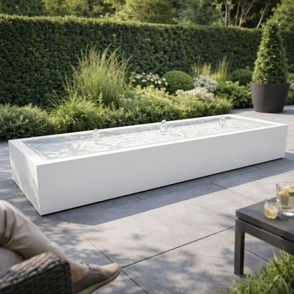 Langwerpige aluminium watertafel met fonteinen 300x80x40cm 70kg - Zuiver Wit (RAL 9010)