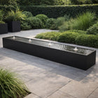 Langwerpige aluminium watertafel met fonteinen 400x60x40cm 75kg