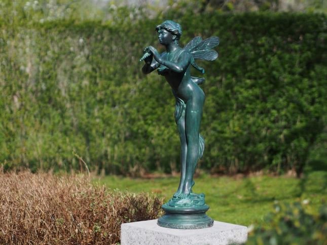 Bronzen beeld Fee met fluit  91x26x38cm 15kg