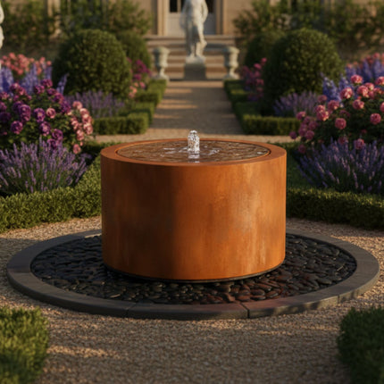 Ronde cortenstalen watertafel met fontein 100x50cm 86kg