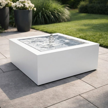 Vierkante aluminium watertafel met fontein 60x60x40cm 17kg - Zuiver Wit (RAL 9010)