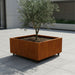 Vierkante cortenstalen plantenbak met wielen 100x100x40 cm