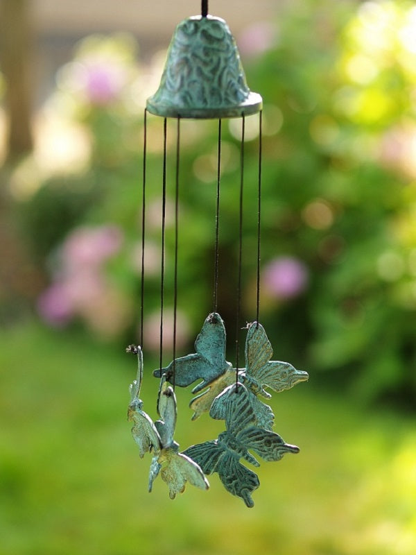 Bronzen beeld Windgong met vlinders 30x9x9cm