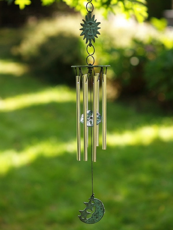 Bronzen beeld Windgong met zon en maan 55x10x10cm