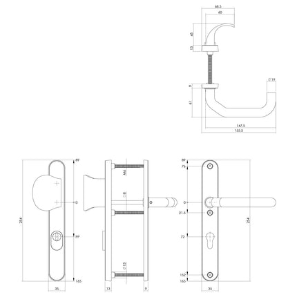 Intersteel Veiligheidsbeslag SKG*** profielcilindergat 72 mm met kerntrekbeveiliging smalschild ovaal voordeurbeslag rvs geborsteld - Doika - Voordeurbeslag op schild - Intersteel - 8714186395370 - 35,398,536