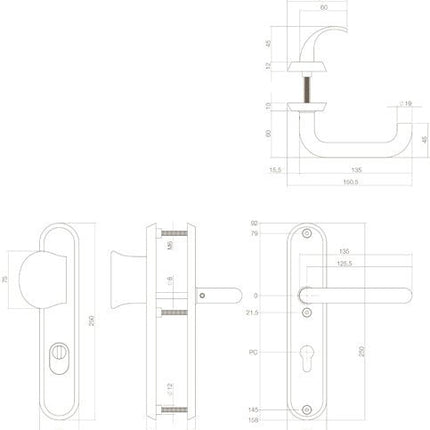 Intersteel Veiligheidsbeslag SKG*** profielcilindergat 92 mm met kerntrekbeveiliging ovaal voordeurbeslag massief rvs geborsteld - Doika - Voordeurbeslag op schild - Intersteel - 8714186393697 - 35,378,349