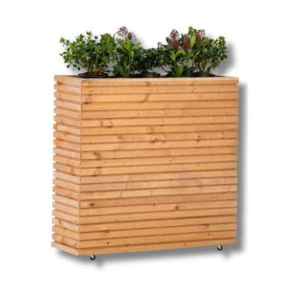 Vierkante houten plantenbak met wieltjes 90 x 30 x 102 cm - Doika - Plantenbak - Doika -  - P021685