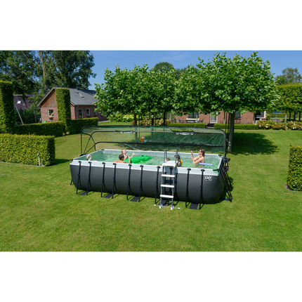 EXIT Black Leather swimming pool 540x250x122cm with sand filter pump and cover - black