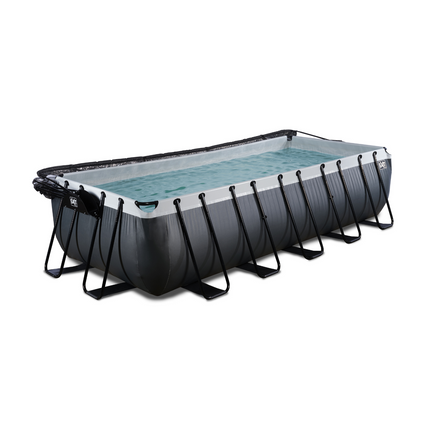 EXIT Black Leather swimming pool 540x250x122cm with sand filter pump and canopy and heat pump - black