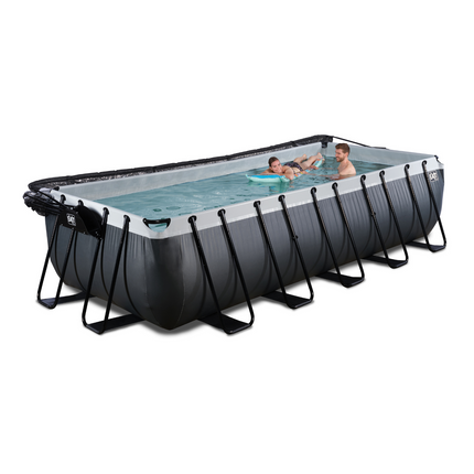 EXIT Black Leather swimming pool 540x250x122cm with sand filter pump and canopy and heat pump - black