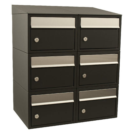 Brievenbusunit Brickset 2-breed, 3-hoog met dak Zwart 70,5x59x38 cm (HxBxD) - Doika BV - Brievenbusunit - Hardbrass - 8717727169065 - 40215070_2x3d