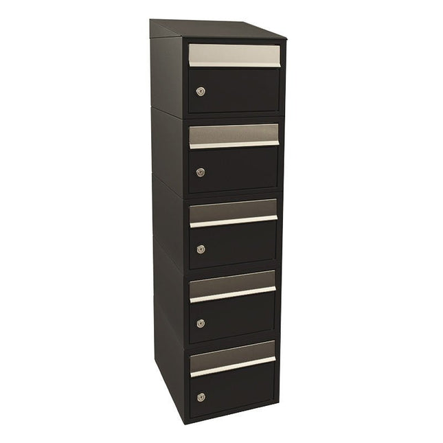 Brievenbusunit Brickset 5-hoog met dak Zwart 113,5x29,5x38 cm (HxBxD) - Doika BV - Brievenbusunit - Hardbrass - 8717727169379 - 40215070_1x5d