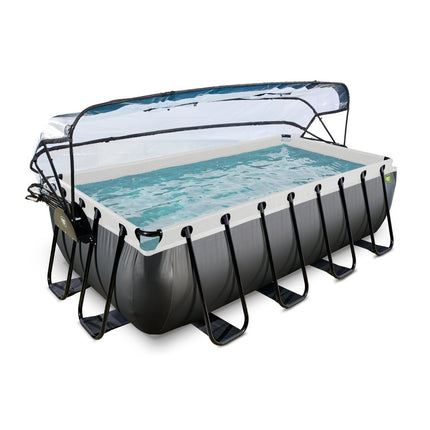 EXIT Black Leather zwembad 400x200x100cm met zandfilterpomp en overkapping en warmtepomp - zwart - Doika BV - Rechthoekige zwembaden - EXIT Toys - 8720289693817 - 30.57.42.20