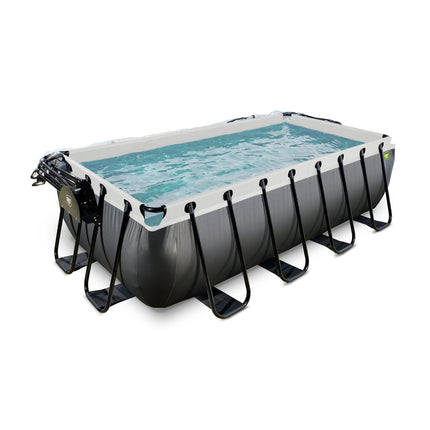 EXIT Black Leather zwembad 400x200x100cm met zandfilterpomp en overkapping en warmtepomp - zwart - Doika BV - Rechthoekige zwembaden - EXIT Toys - 8720289693817 - 30.57.42.20
