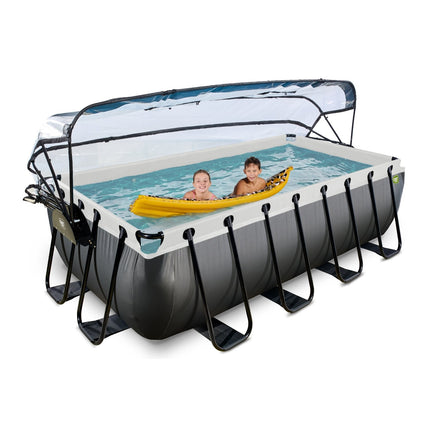 EXIT Black Leather zwembad 400x200x100cm met zandfilterpomp en overkapping en warmtepomp - zwart - Doika BV - Rechthoekige zwembaden - EXIT Toys - 8720289693817 - 30.57.42.20