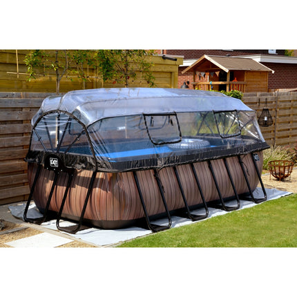 EXIT Black Leather zwembad 400x200x100cm met zandfilterpomp en overkapping en warmtepomp - zwart - Doika BV - Rechthoekige zwembaden - EXIT Toys - 8720289693817 - 30.57.42.20