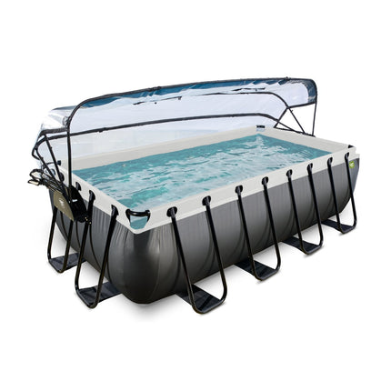 EXIT Black Leather zwembad 400x200x100cm met zandfilterpomp en overkapping - zwart - Doika BV - Rechthoekige zwembaden - EXIT Toys - 8720289693794 - 30.37.42.20
