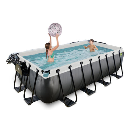 EXIT Black Leather zwembad 400x200x100cm met zandfilterpomp en overkapping - zwart - Doika BV - Rechthoekige zwembaden - EXIT Toys - 8720289693794 - 30.37.42.20
