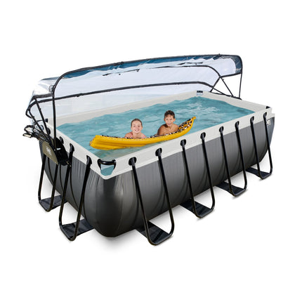EXIT Black Leather zwembad 400x200x122cm met zandfilterpomp en overkapping - zwart - Doika BV - Rechthoekige zwembaden - EXIT Toys - 8720088268186 - 30.47.42.20
