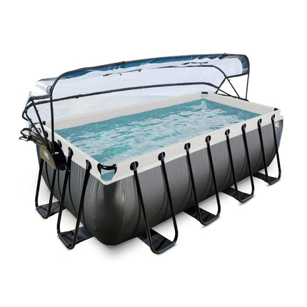 EXIT Black Leather zwembad 400x200x122cm met zandfilterpomp en overkapping - zwart - Doika BV - Rechthoekige zwembaden - EXIT Toys - 8720088268186 - 30.47.42.20