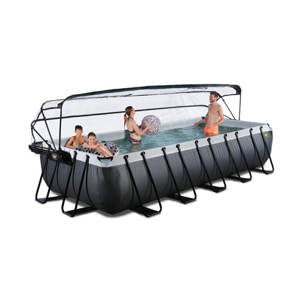 EXIT Black Leather zwembad 540x250x100cm met zandfilterpomp en overkapping en warmtepomp - zwart - Doika BV - Rechthoekige zwembaden - EXIT Toys - 8720289693824 - 30.57.53.20