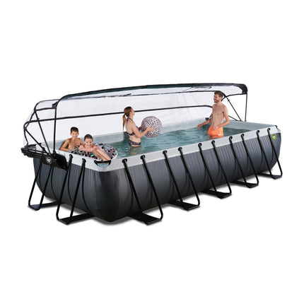 EXIT Black Leather zwembad 540x250x100cm met zandfilterpomp en overkapping - zwart - Doika BV - Rechthoekige zwembaden - EXIT Toys - 8720289693800 - 30.37.53.20