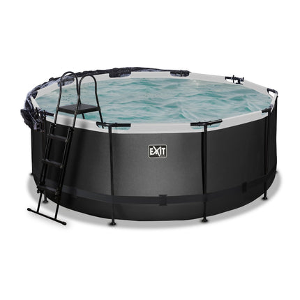 EXIT Black Leather zwembad ø360x122cm met zandfilterpomp en overkapping - zwart - Doika BV - Ronde zwembaden - EXIT Toys - 8720088267936 - 30.47.12.20