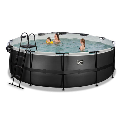 EXIT Black Leather zwembad ø427x122cm met zandfilterpomp en overkapping en warmtepomp - zwart - Doika BV - Ronde zwembaden - EXIT Toys - 8720088269534 - 30.67.14.20