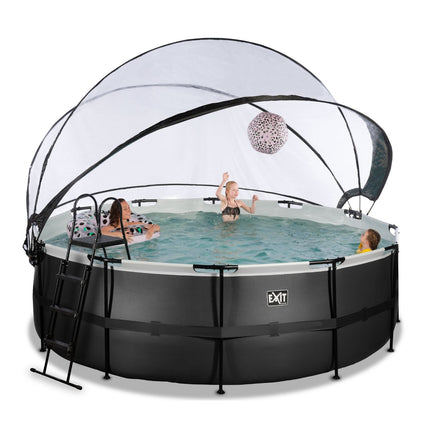 EXIT Black Leather zwembad ø427x122cm met zandfilterpomp en overkapping en warmtepomp - zwart - Doika BV - Ronde zwembaden - EXIT Toys - 8720088269534 - 30.67.14.20