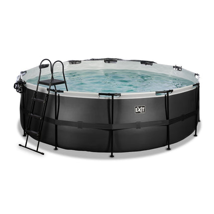 EXIT Black Leather zwembad ø427x122cm met zandfilterpomp en overkapping en warmtepomp - zwart - Doika BV - Ronde zwembaden - EXIT Toys - 8720088269534 - 30.67.14.20