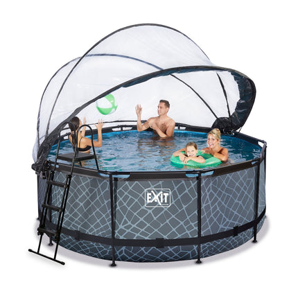 EXIT Stone zwembad ø360x122cm met zandfilterpomp en overkapping - grijs - Doika BV - Ronde zwembaden - EXIT Toys - 8720088262016 - 30.47.12.00
