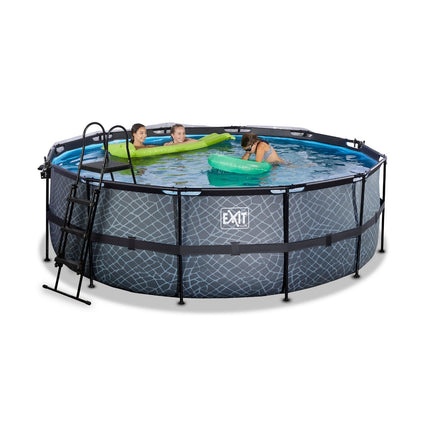 EXIT Stone zwembad ø427x122cm met zandfilterpomp en overkapping en warmtepomp - grijs - Doika BV - Ronde zwembaden - EXIT Toys - 8720088269510 - 30.67.14.00