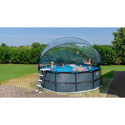 EXIT Stone zwembad ø450x122cm met zandfilterpomp en overkapping en warmtepomp - grijs - Doika BV - Ronde zwembaden - EXIT Toys - 8720088263273 - 30.67.15.00
