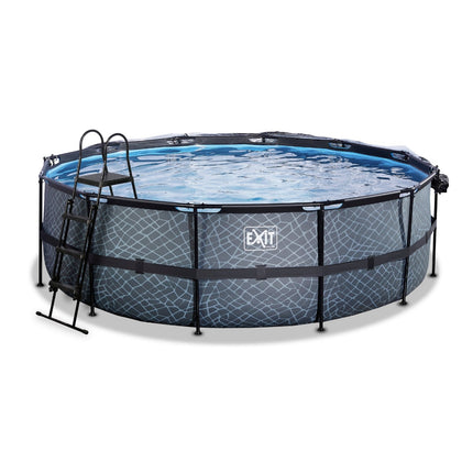 EXIT Stone zwembad ø450x122cm met zandfilterpomp en overkapping en warmtepomp - grijs - Doika BV - Ronde zwembaden - EXIT Toys - 8720088263273 - 30.67.15.00