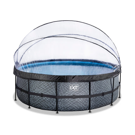 EXIT Stone zwembad ø450x122cm met zandfilterpomp en overkapping en warmtepomp - grijs - Doika BV - Ronde zwembaden - EXIT Toys - 8720088263273 - 30.67.15.00