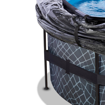 EXIT Stone zwembad ø450x122cm met zandfilterpomp en overkapping en warmtepomp - grijs - Doika BV - Ronde zwembaden - EXIT Toys - 8720088263273 - 30.67.15.00