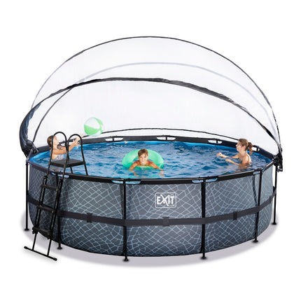 EXIT Stone zwembad ø450x122cm met zandfilterpomp en overkapping en warmtepomp - grijs - Doika BV - Ronde zwembaden - EXIT Toys - 8720088263273 - 30.67.15.00