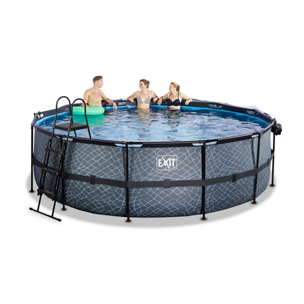 EXIT Stone zwembad ø450x122cm met zandfilterpomp en overkapping en warmtepomp - grijs - Doika BV - Ronde zwembaden - EXIT Toys - 8720088263273 - 30.67.15.00